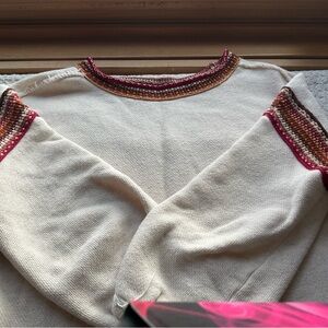 Free People Cream Top with Red and Brown Accents
